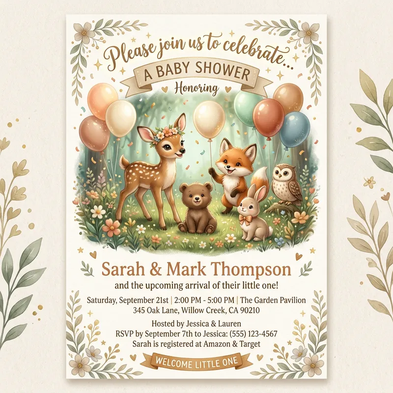 Charming Baby Shower Invitation with Adorable Animals