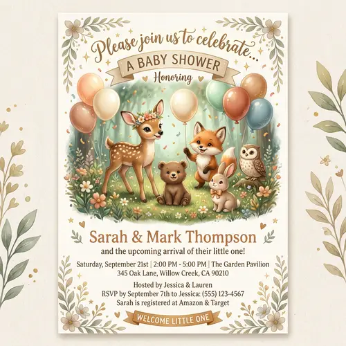 Charming Baby Shower Invitation with Adorable Animals