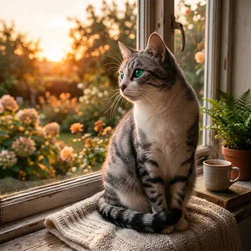 Graceful Domestic Cat with Emerald Green Eyes