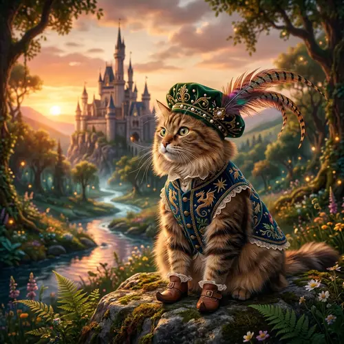 Fantasy Fairy-Tale Cat in Elaborate Attire
