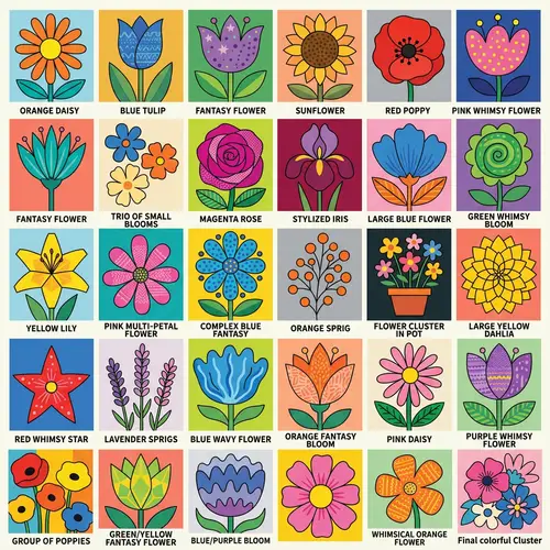 Vibrant Floral Illustrations: Diverse, Bold, Playful Designs