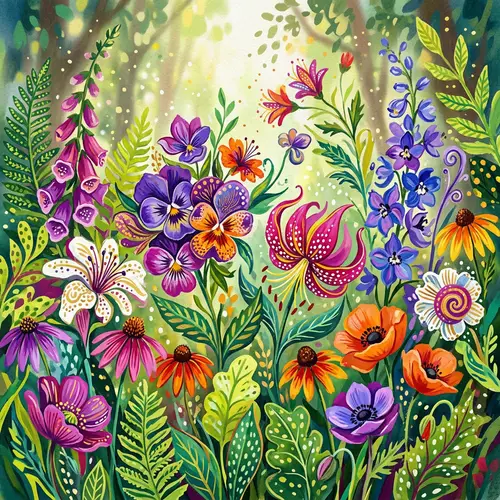 Whimsical Garden Floral Illustrations | Enchanted Blooms in Full Color
