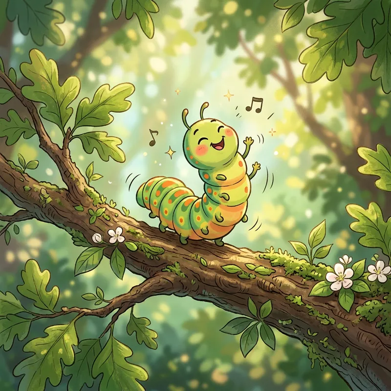 Cute Caterpillar Dance Animation on Tree Branch