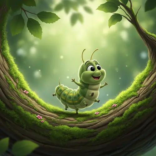 Cute Caterpillar Dance Animation on Tree Branch