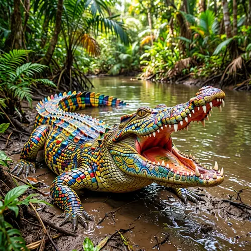 Colorful Crocodile with Mouth Open - Nature's Art
