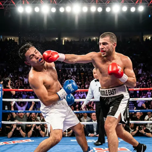 Intense Boxing Match: Knockout Punch Under Bright Lights