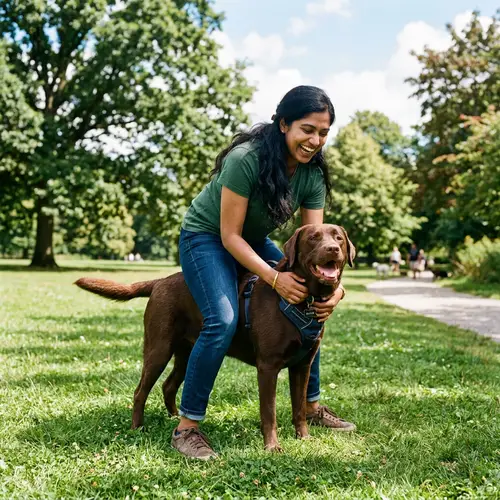 South Asian Woman Riding Playful Labrador Dog | Happiness in the Park
