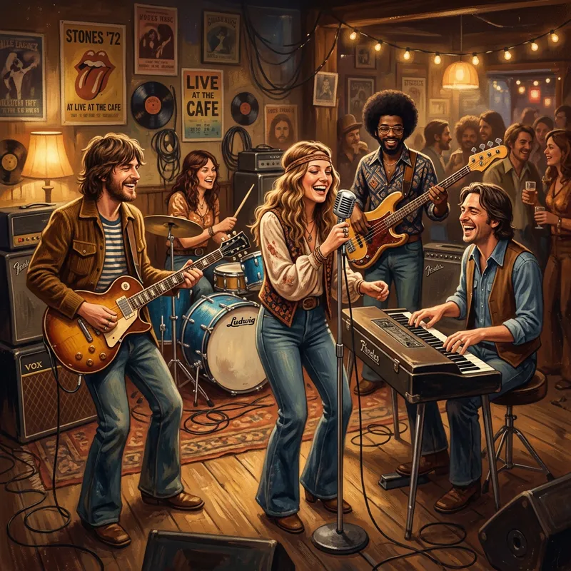 Vintage Music Scene: Relaxed Band in Retro Attire