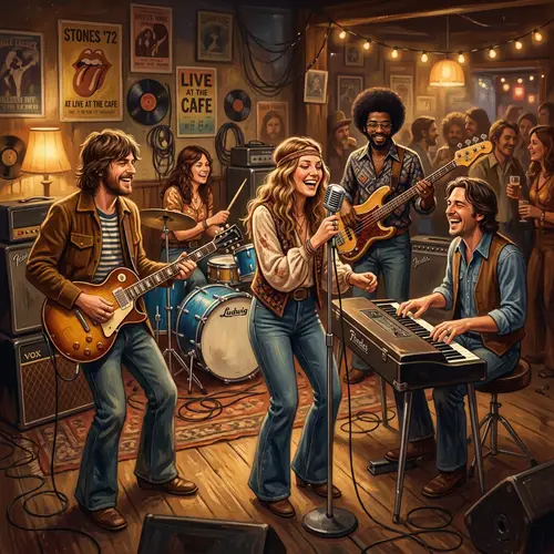 Vintage Music Scene: Relaxed Band in Retro Attire