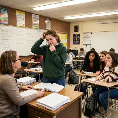 Frustrated Student Faces Tough Question in Class