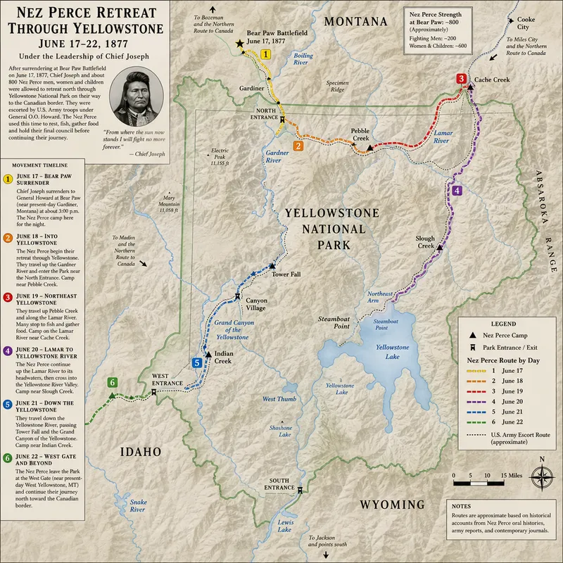 Nez Perce Movements in Yellowstone 1877 Map Nez Perce Movements in Yellowstone 1877 Map