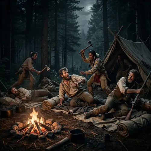 Night Attack on Camp: 1848 Historical Scene