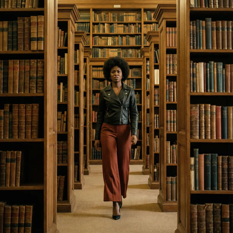 Vintage Library Aisle with Dramatic Depth