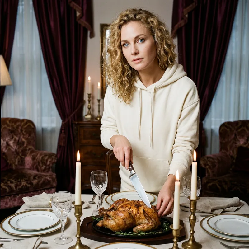 Enigmatic Woman in Ivory Hoodie at Candlelit Boudoir Enigmatic Woman in Ivory Hoodie at Candlelit Boudoir