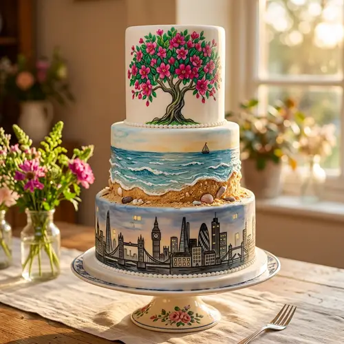 Intricately Designed Cake with Beautiful Illustrations