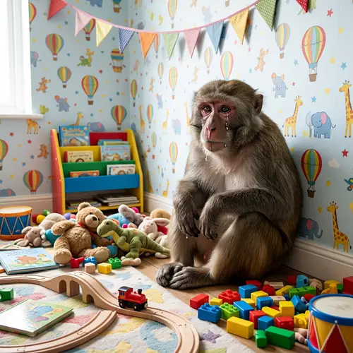 Sad Monkey in Bright Children's Room