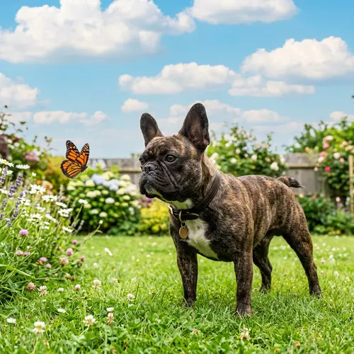 Adorable Brindle French Bulldog with Bat-Like Ears Outdoors
