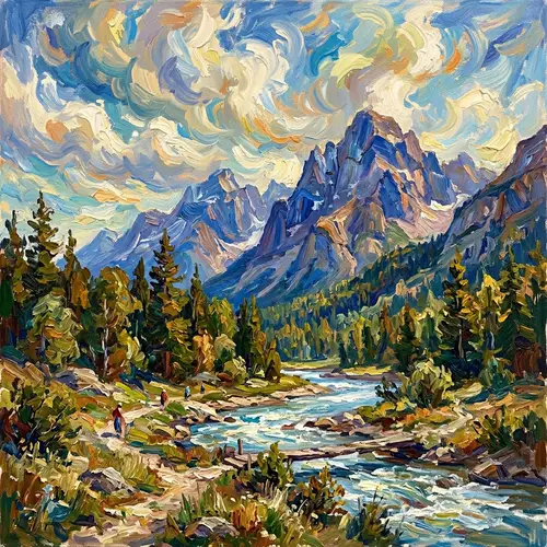 Impressionist Mountain Landscape Art - Scenic Painting