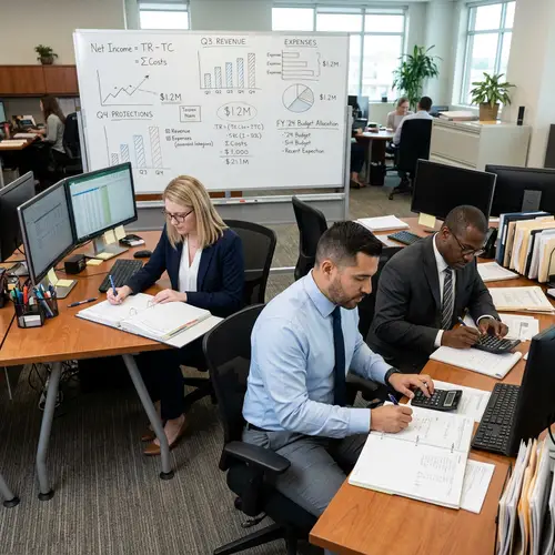 Professional Business Office Accounting Scene with Diverse Team