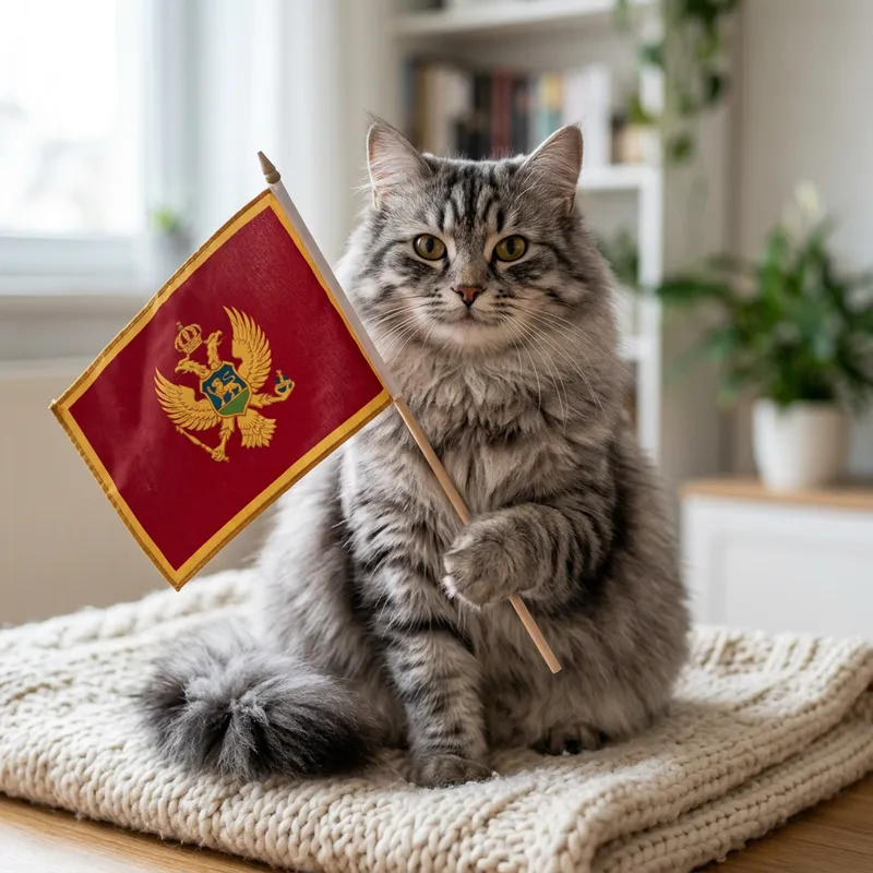 Adorable Siberian Cat with Montenegro Flag