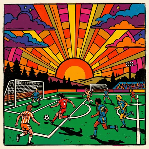 Bold Seventies Soccer Field at Sunset