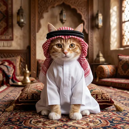 Adorable Cat in Middle Eastern Attire