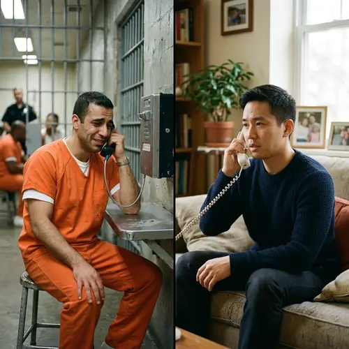 Prisoner Talking on the Phone with His Friend