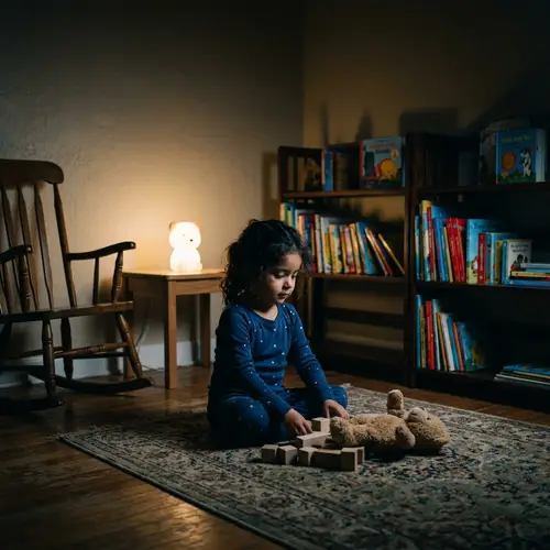 Dark Room Child: Enigmatic Image of Hispanic Boy Playing