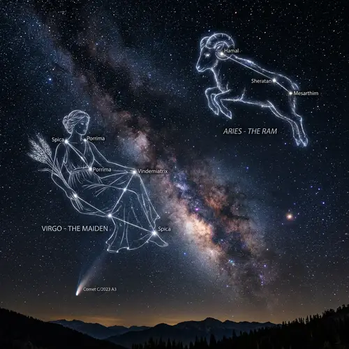 Aries and Virgo Constellations | Celestial Night Sky Image