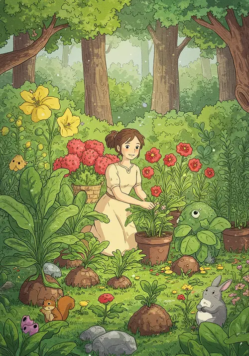 Woman's Garden: Plants & Wellness in Ghibli Style