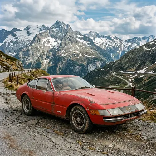Red Ferrari: Timeless Beauty in 3D Mountains