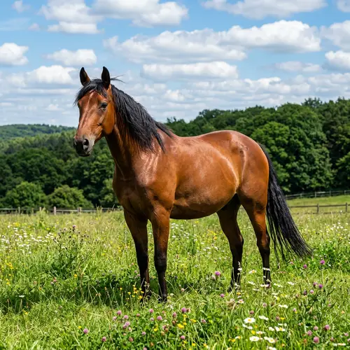 Majestic Chestnut Brown Horse in Verdant Field