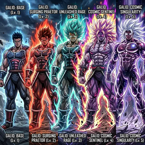Galio Super Warrior: Transformations into Saiyan Power Levels 1-5
