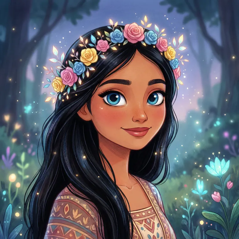 Enchanted Fairy Lady with Chinese-Blue Eyes and Roses Headdress Enchanted Fairy Lady with Chinese-Blue Eyes and Roses Headdress