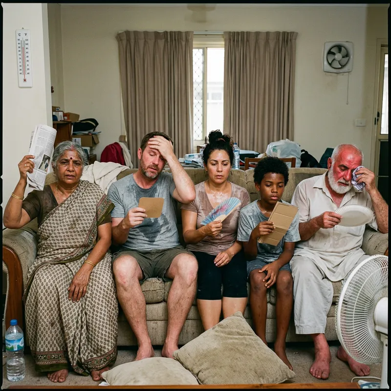 Family Struggles to Stay Cool on Hot Summer Day Family Struggles to Stay Cool on Hot Summer Day