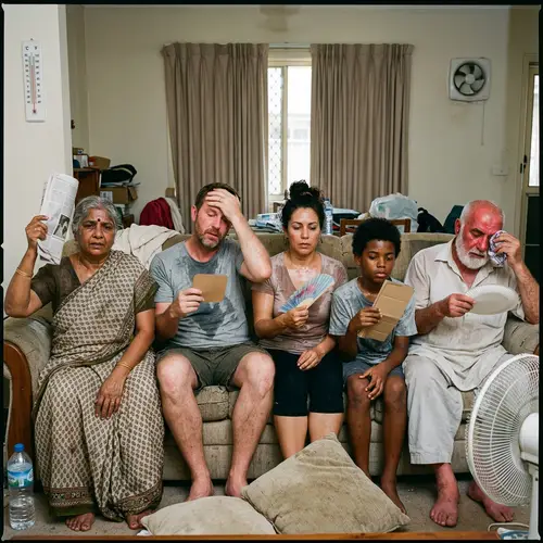 Family Struggles to Stay Cool on Hot Summer Day