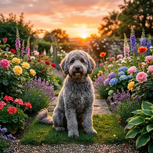 Adorable Grey Chartreux Dog in Beautiful Garden