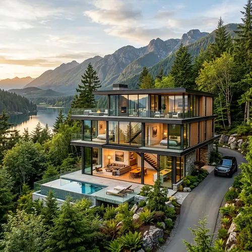Luxury 3-Story Glass Home Surrounded by Nature