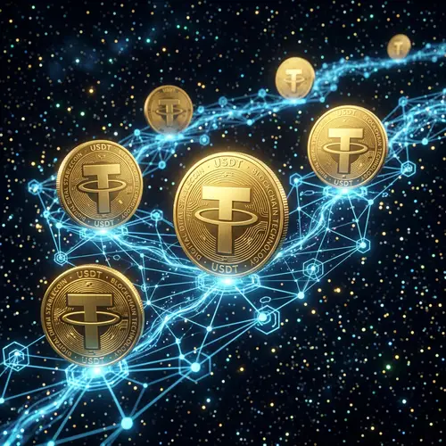 Golden USDT Coins on Blockchain Network | Tether Cryptocurrency