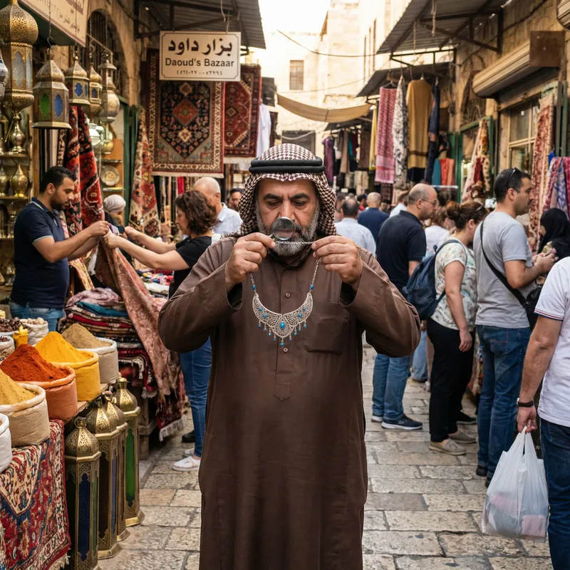 Vibrant Middle-Eastern Bazaar with Daoud Exploring Exotic Treasures