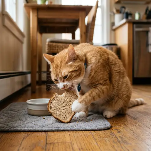 Cat Eating Bread: Adorable Feline Snacking Scene