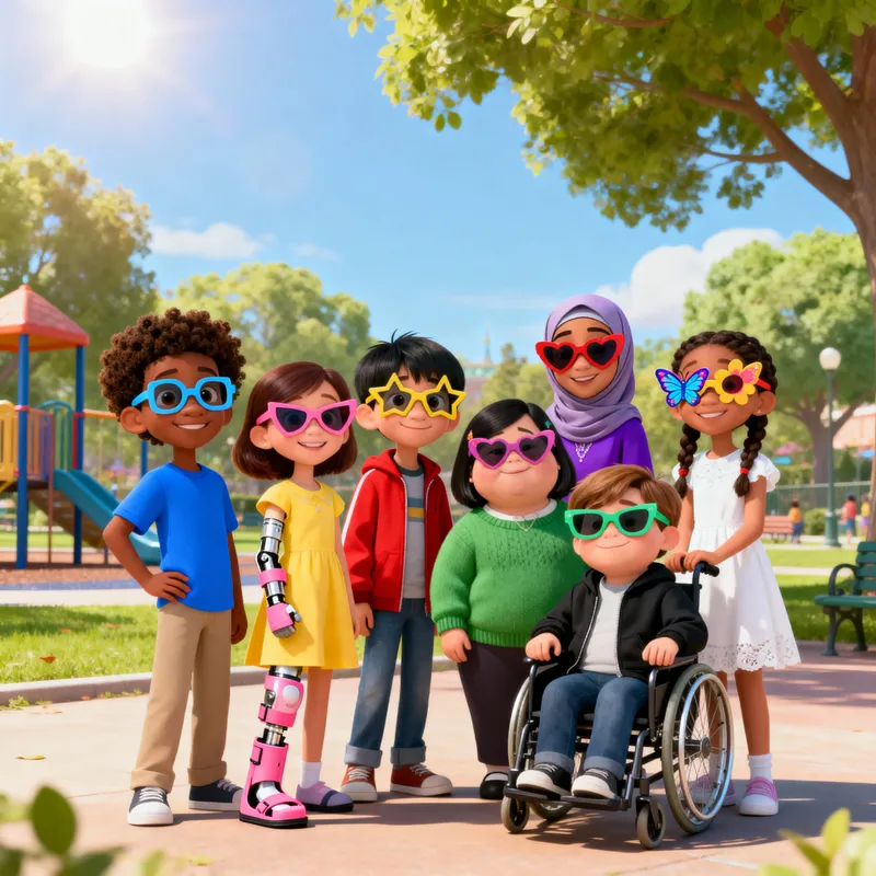 Diverse Kids with Fun Glasses in Disney Style
