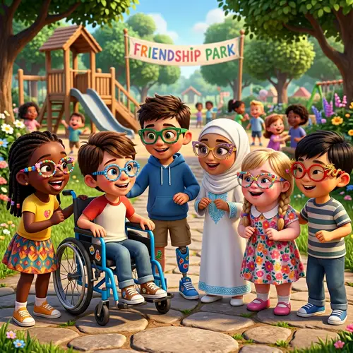 Diverse Kids with Fun Glasses in Disney Style