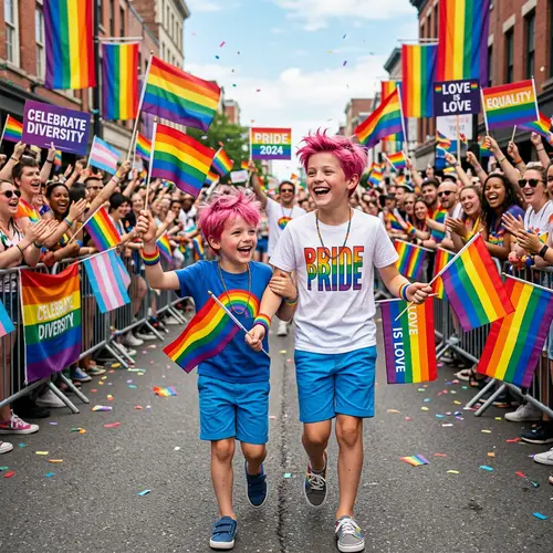 Joyful Boys at Pride Parade - Celebrating Happiness and Pride