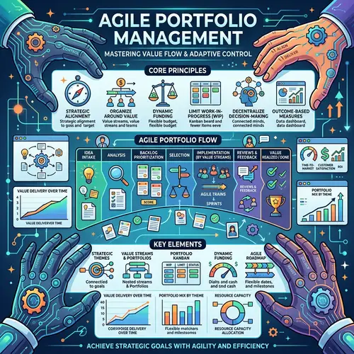 Agile Portfolio Management Infographic with Leading Hands
