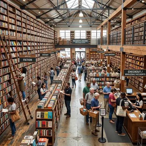 Vibrant Wholesale Bookstore with Modern and Traditional Aesthetics