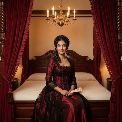 Regal Victorian Mistress on Antique Four-Poster Bed