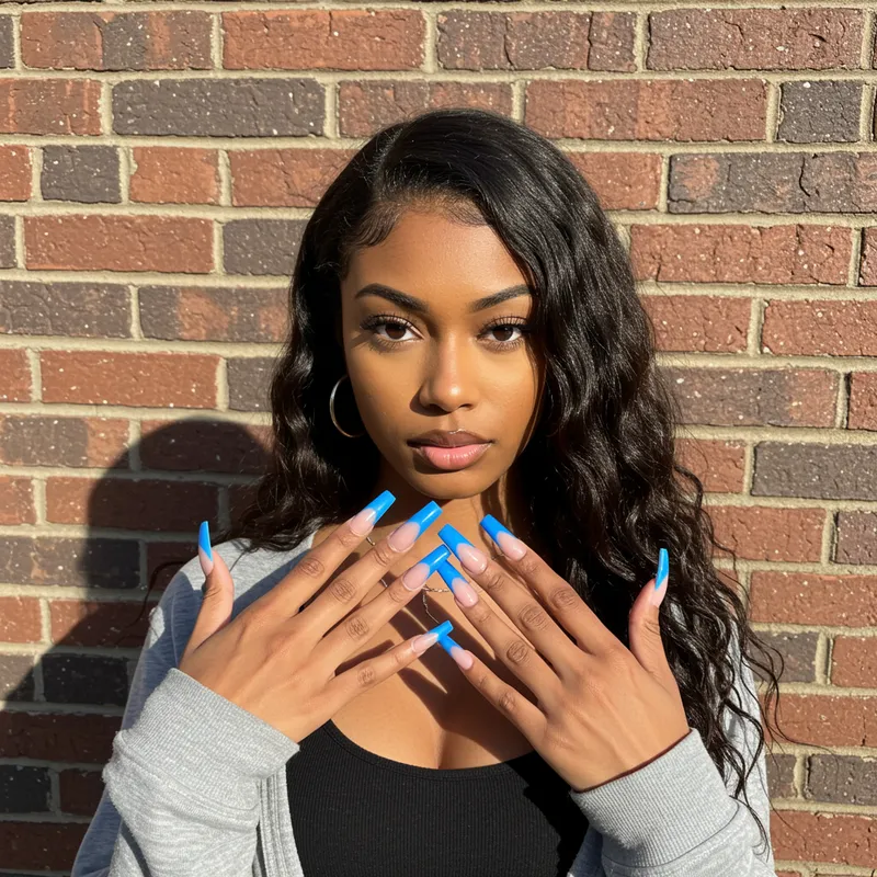 Stunning Long Blue French Tip Coffin Nails