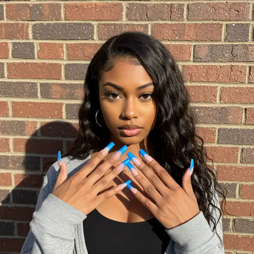 Stunning Long Blue French Tip Coffin Nails