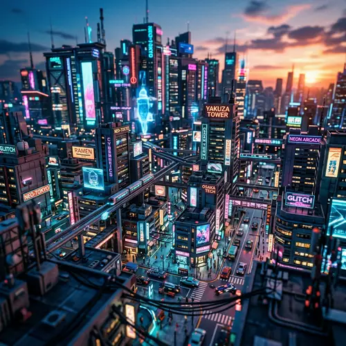 Futuristic Cyberpunk Cityscape at Sundown | Miniature Effect
